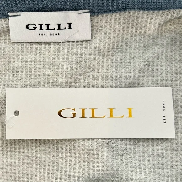 🌸NWT Women’s Waffle V-Neck Collared Top. Blue/Grey/Cream. Size: Large - Picture 6 of 10